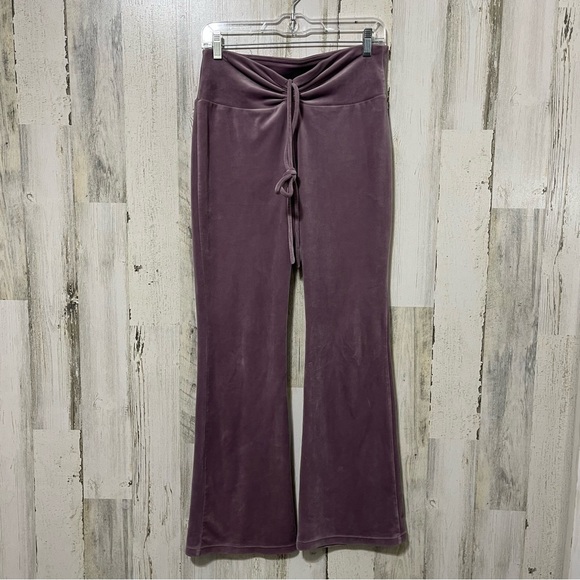 Purple Velour Flare Lounge Pants with Tie-Front Detail - Picture 1 of 11